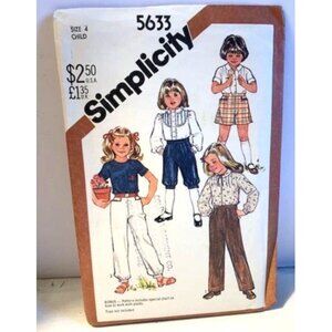 Simplicity 5633 Child Size 4 Pants Knickers Culottes Pattern Uncut 1980s Fun